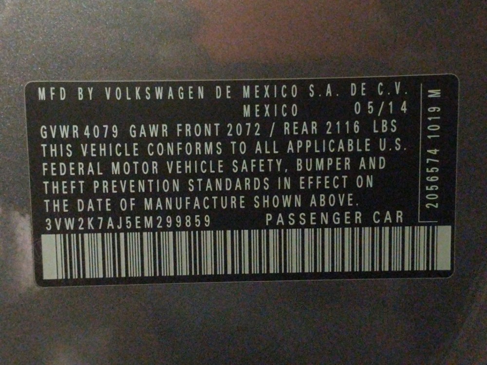 2014 Volkswagen Jetta - VIN Plate