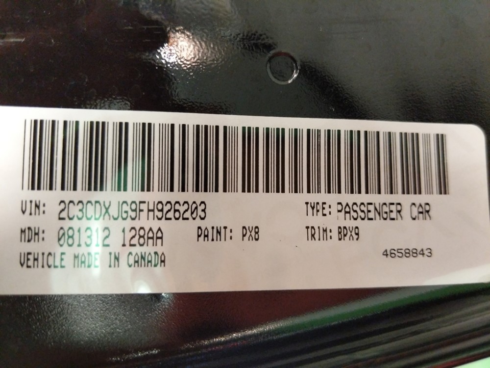 2015 Dodge Charger - VIN Plate