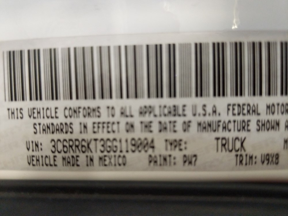 2016 Dodge Ram 1500 - VIN Plate