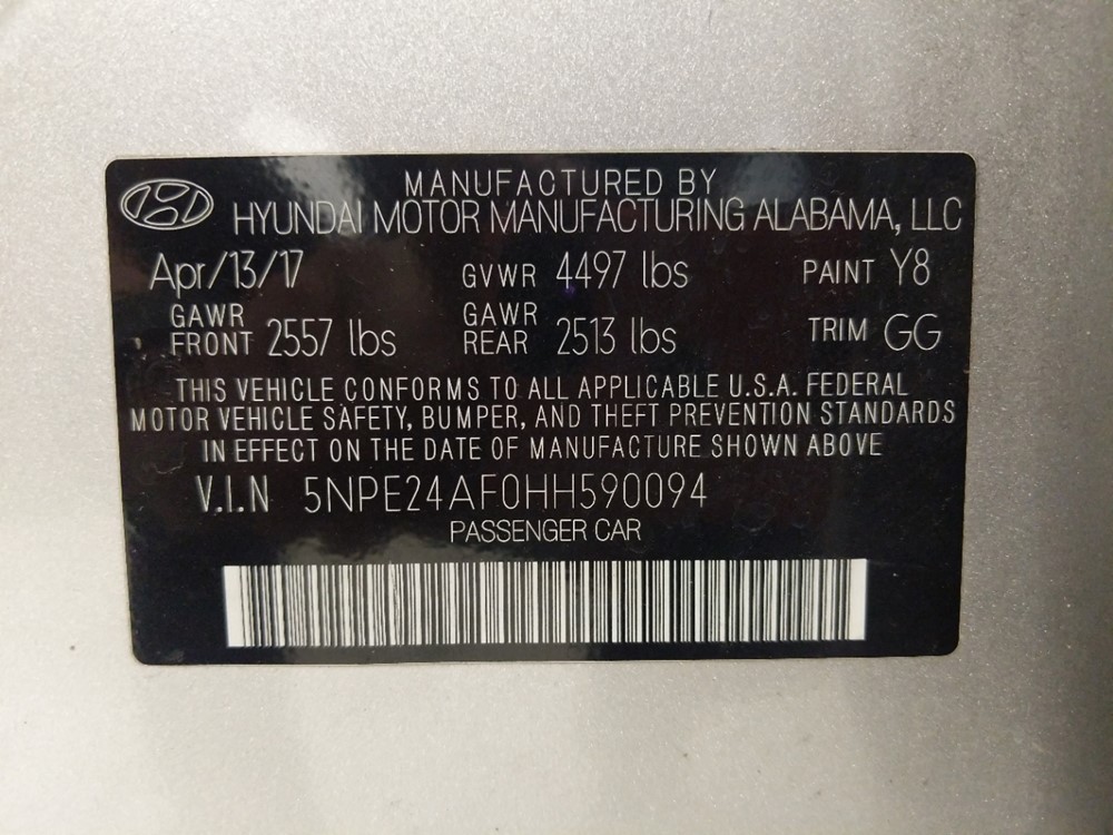 2017 Hyundai Sonata - VIN Plate