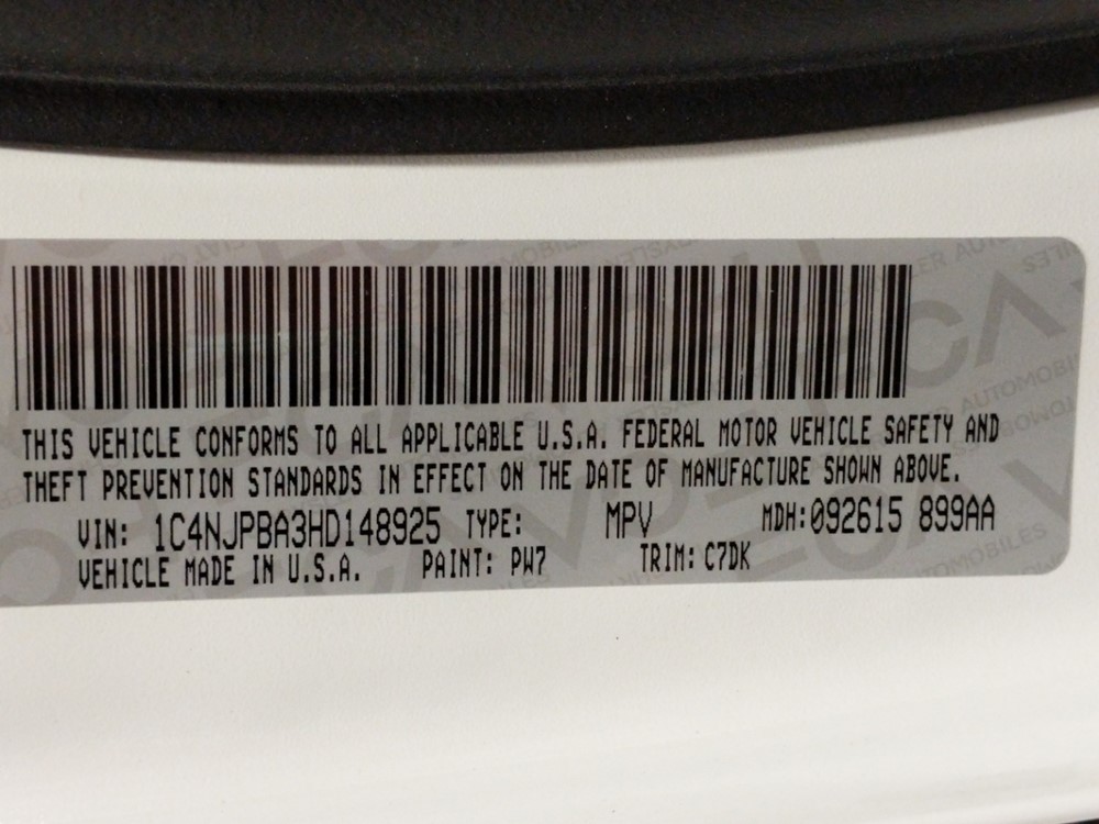 2017 Jeep Patriot - VIN Plate