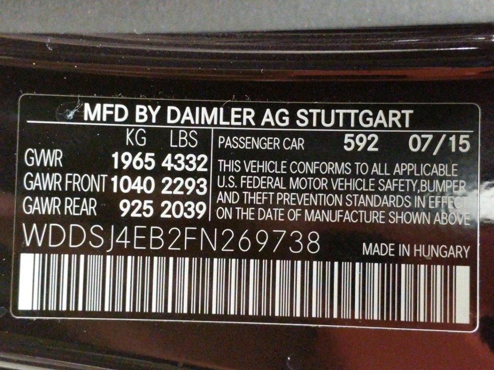2015 Mercedes-Benz CLA250 - VIN Plate