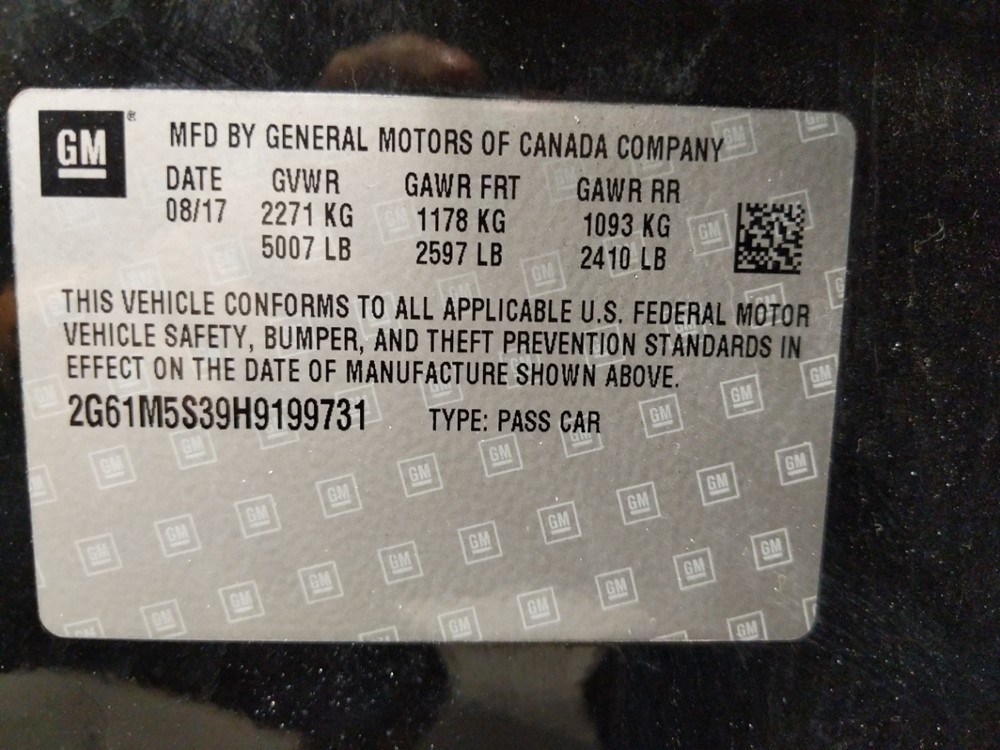 2017 Cadillac XTS - VIN Plate