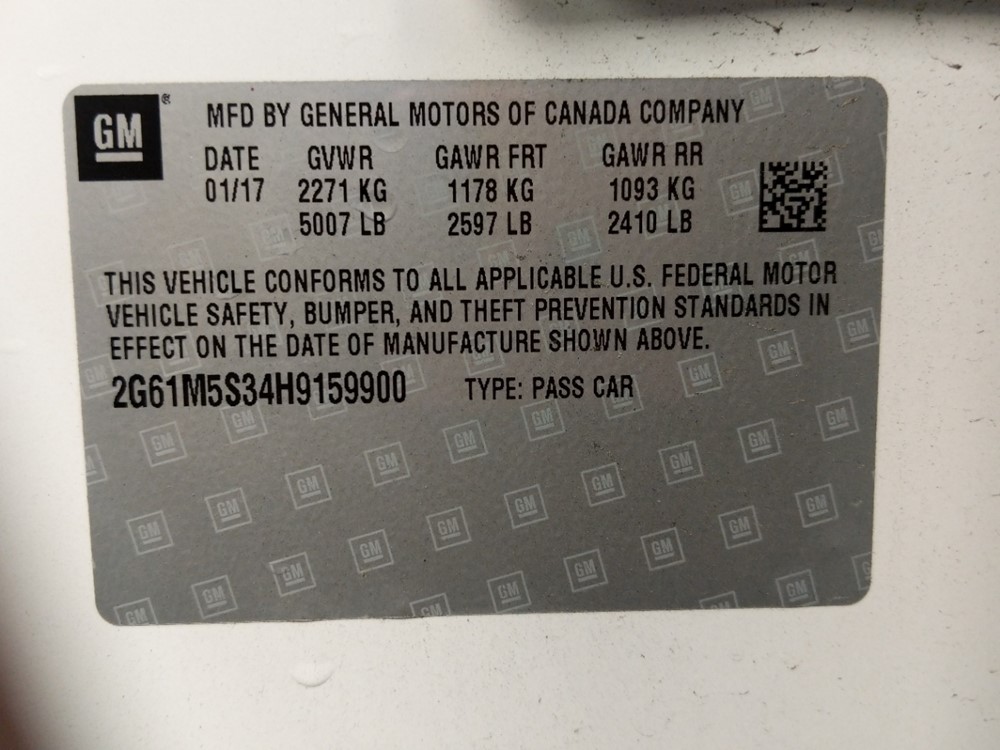 2017 Cadillac XTS - VIN Plate