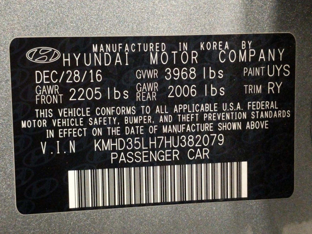 2017 Hyundai Elantra - VIN Plate