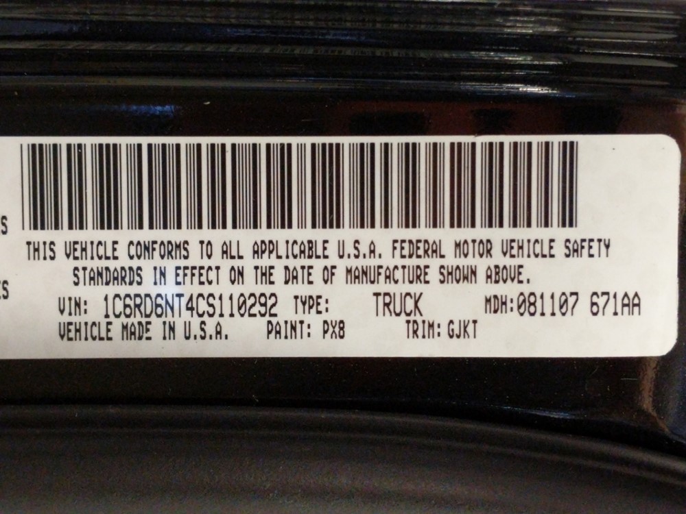 2012 Dodge Ram 1500 - VIN Plate
