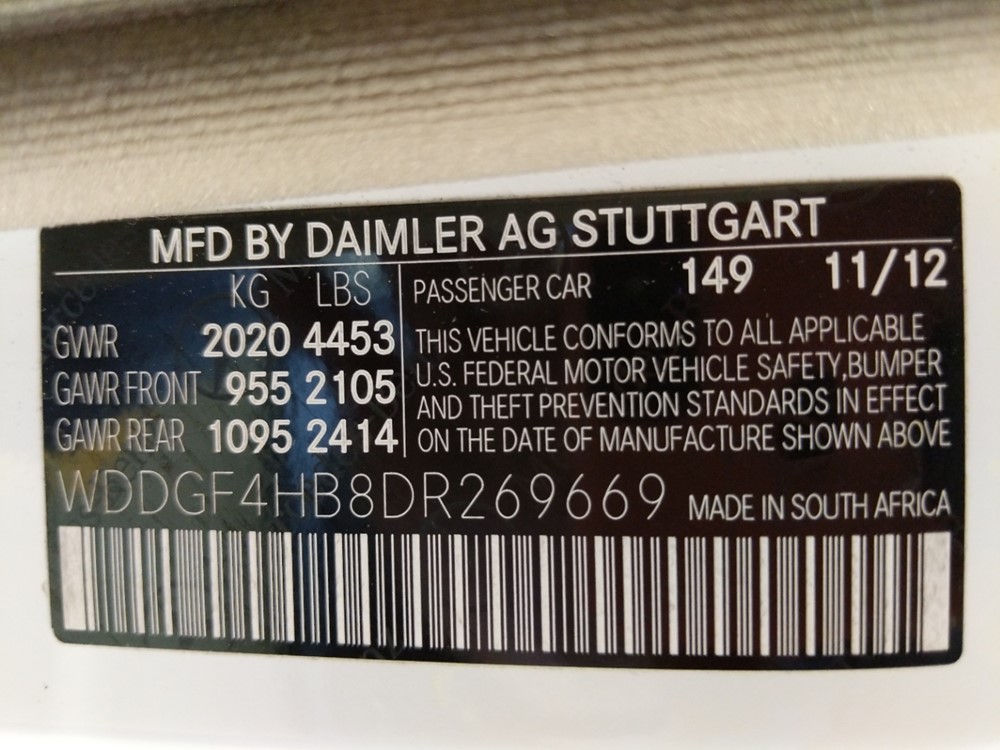 2013 Mercedes-Benz C250 - VIN Plate