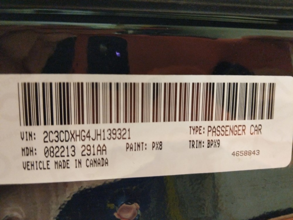 2018 Dodge Charger - VIN Plate