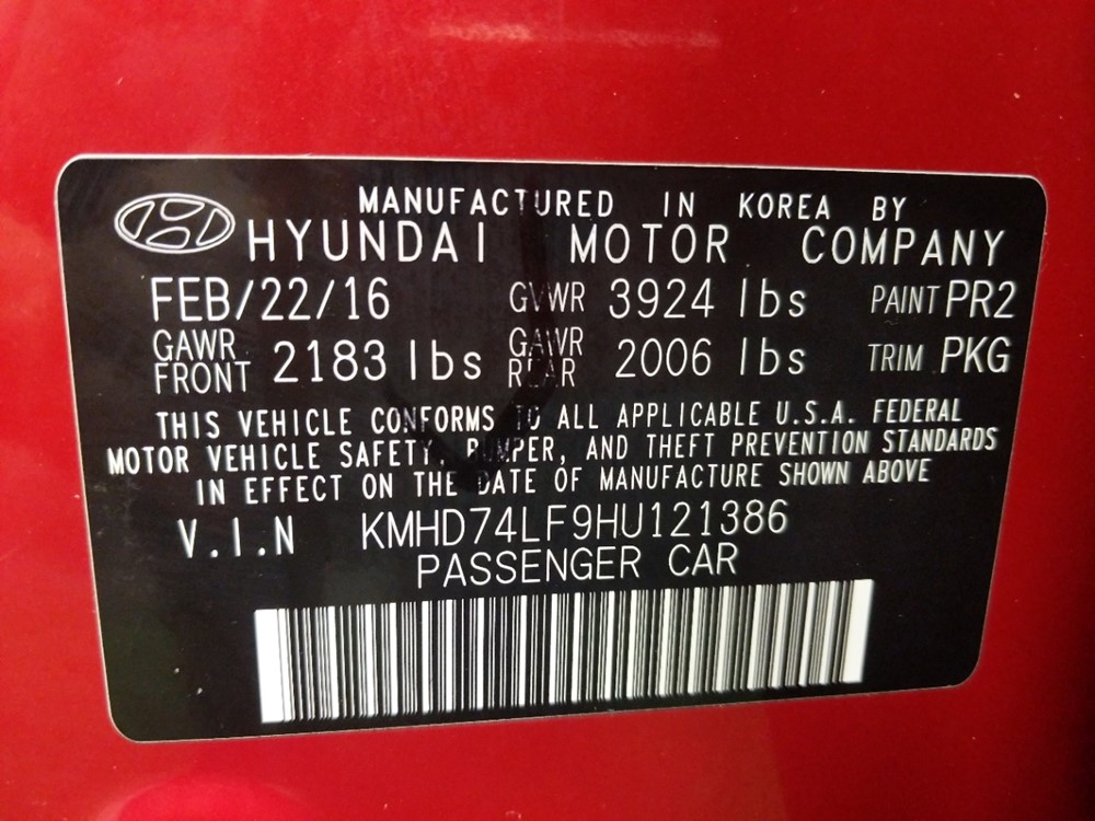 2017 Hyundai Elantra - VIN Plate