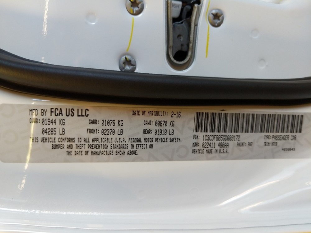 2016 Dodge Dart - VIN Plate