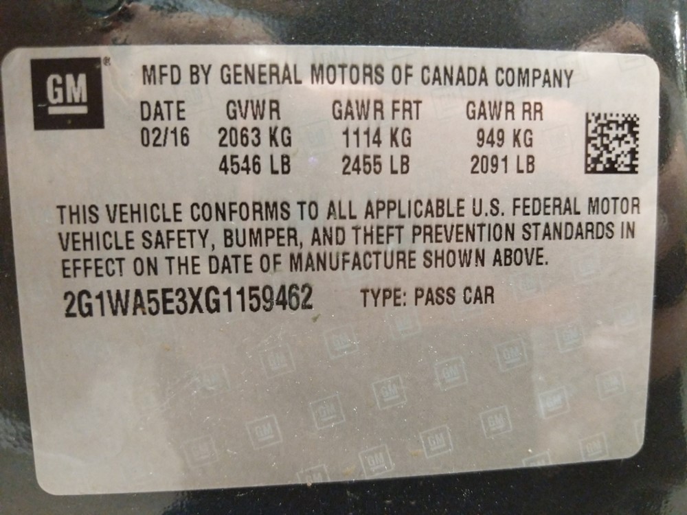 2016 Chevrolet Impala - VIN Plate