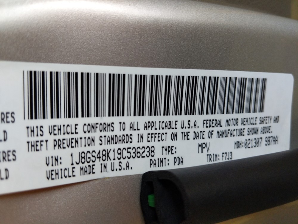 2009 Jeep Grand Cherokee - VIN Plate