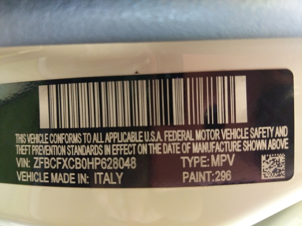 2017 FIAT 500X - VIN Plate