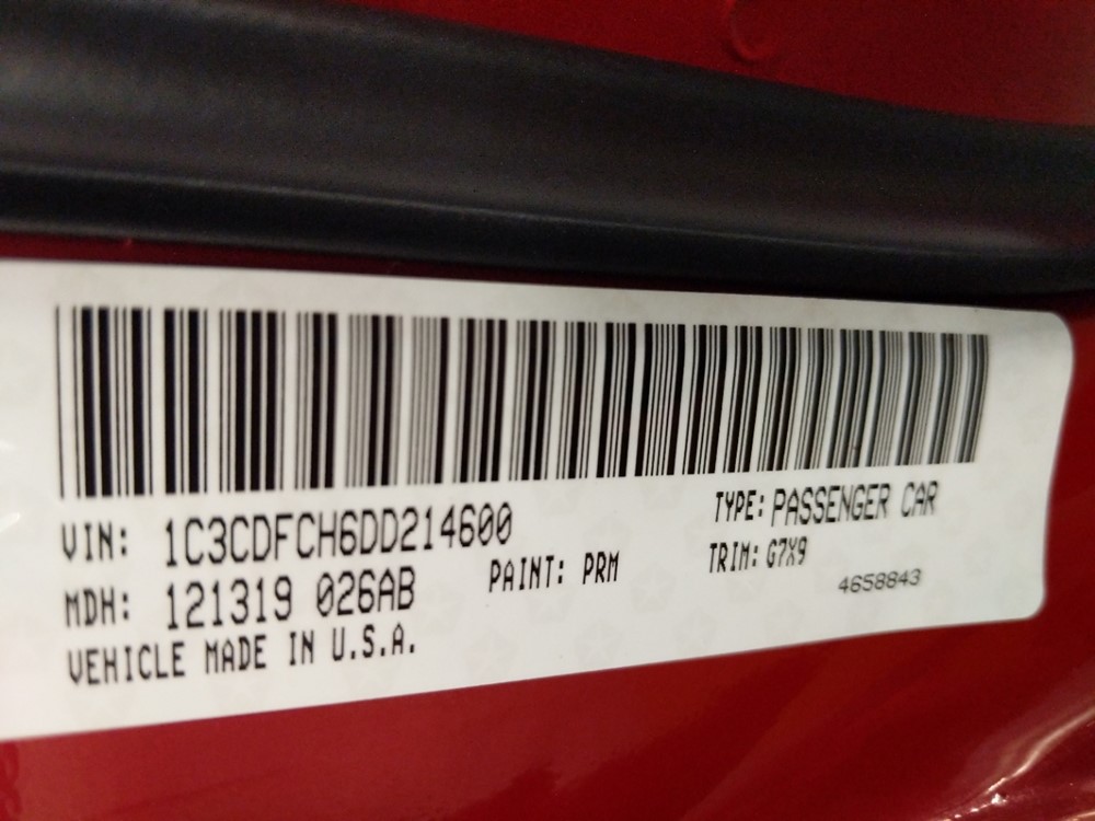 2013 Dodge Dart - VIN Plate