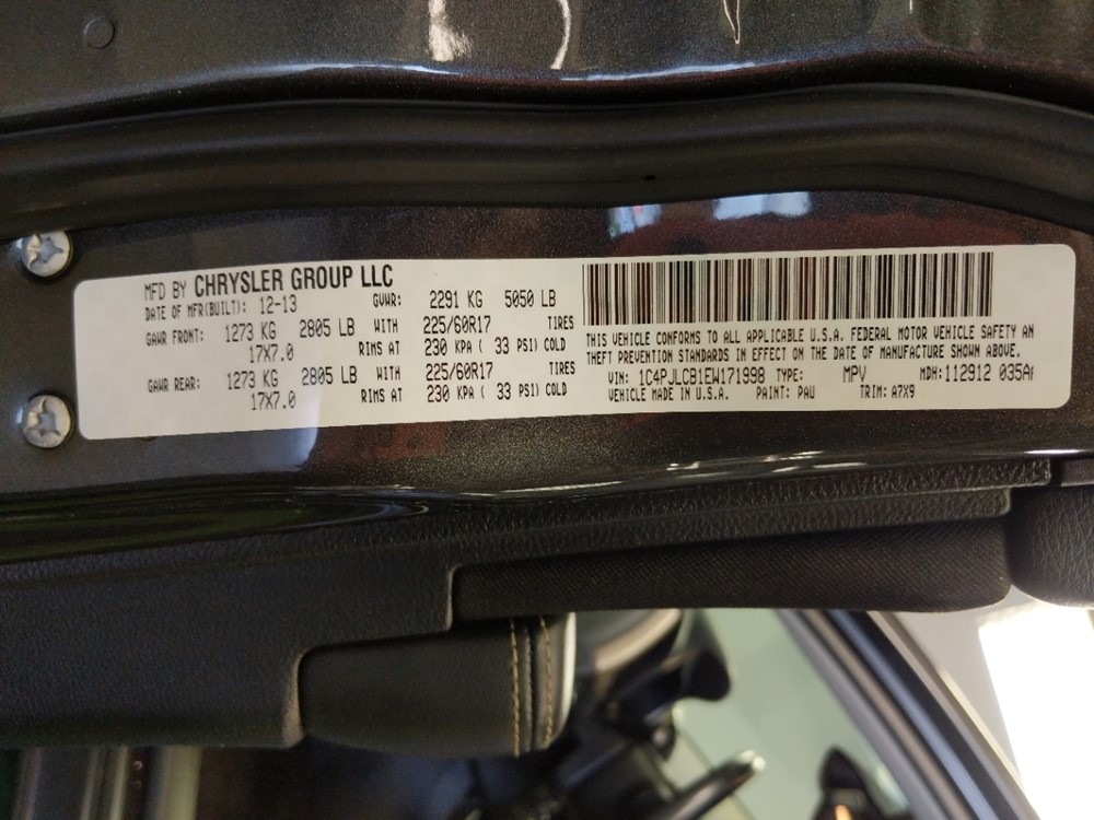 2014 Jeep Cherokee - VIN Plate