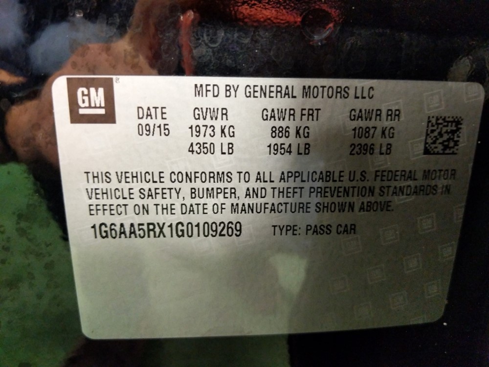 2016 Cadillac ATS - VIN Plate