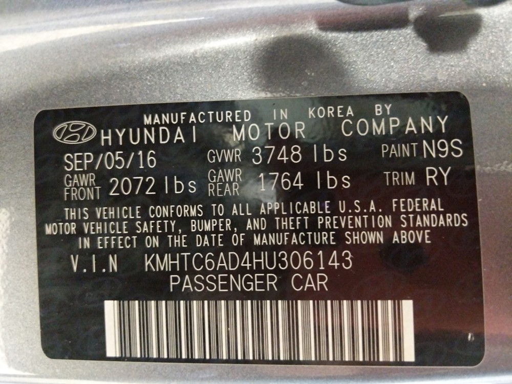 2017 Hyundai Veloster - VIN Plate