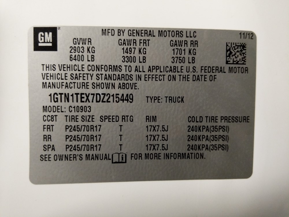 2013 GMC Sierra 1500 - VIN Plate