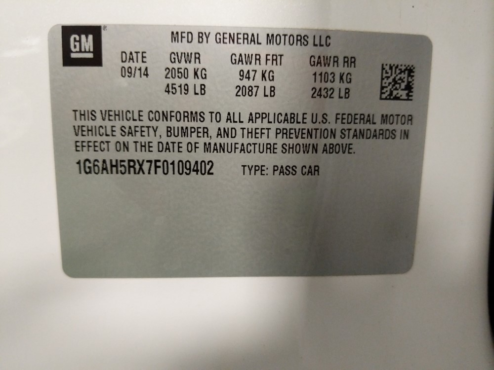 2015 Cadillac ATS - VIN Plate