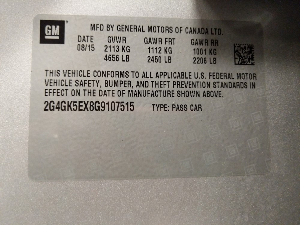 2016 Buick Regal - VIN Plate