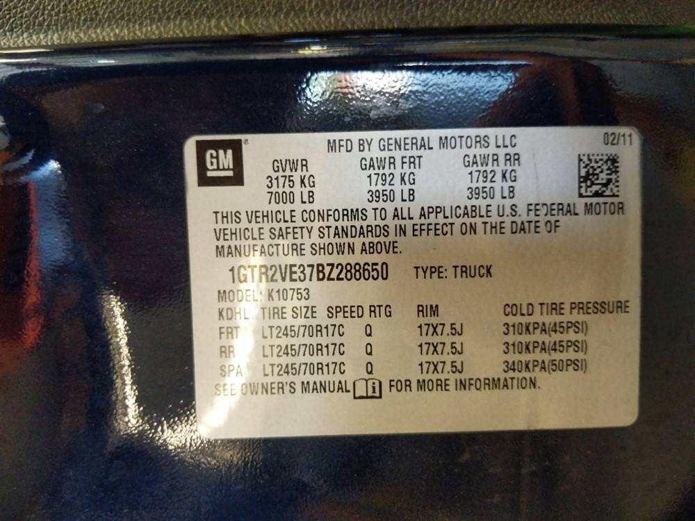 2011 GMC Sierra 1500 - VIN Plate