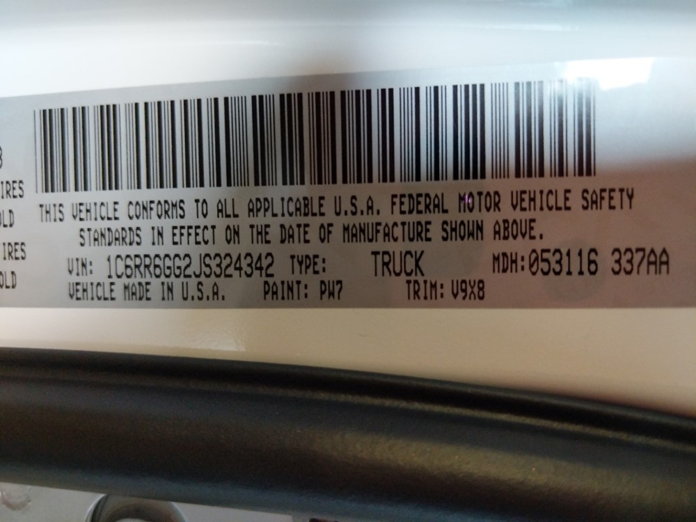 2018 Dodge Ram 1500 - VIN Plate
