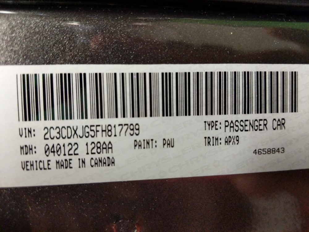 2015 Dodge Charger - VIN Plate