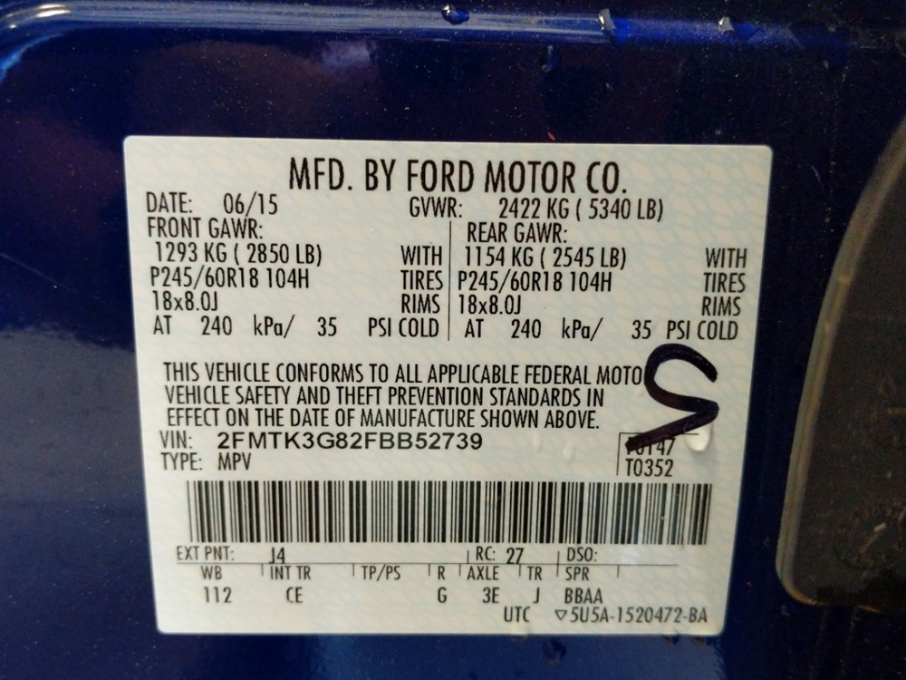 2015 Ford Edge - VIN Plate