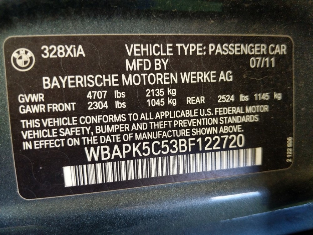 2011 BMW 328i - VIN Plate