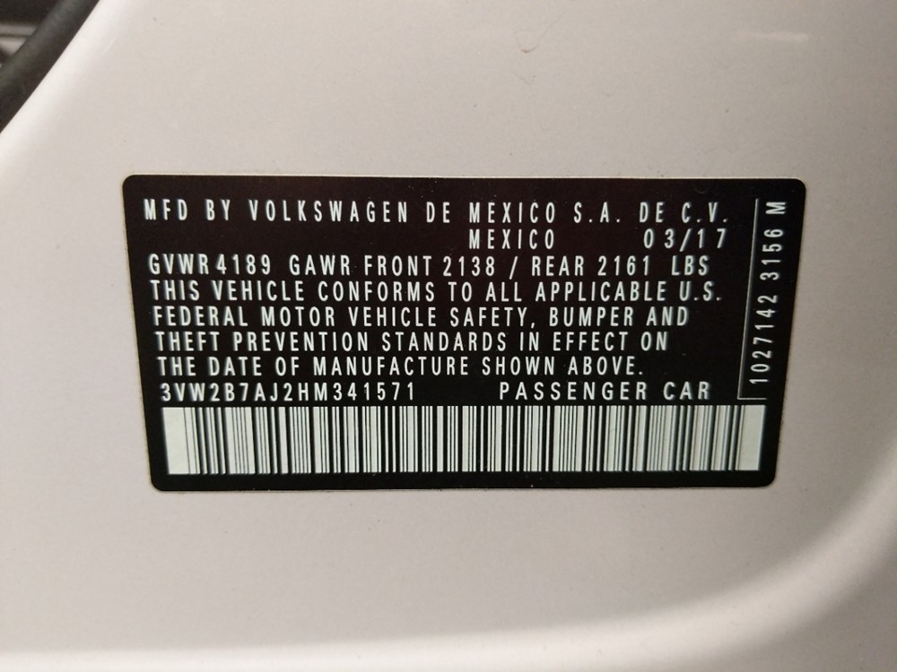 2017 Volkswagen Jetta - VIN Plate