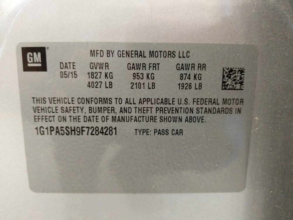 2015 Chevrolet Cruze - VIN Plate