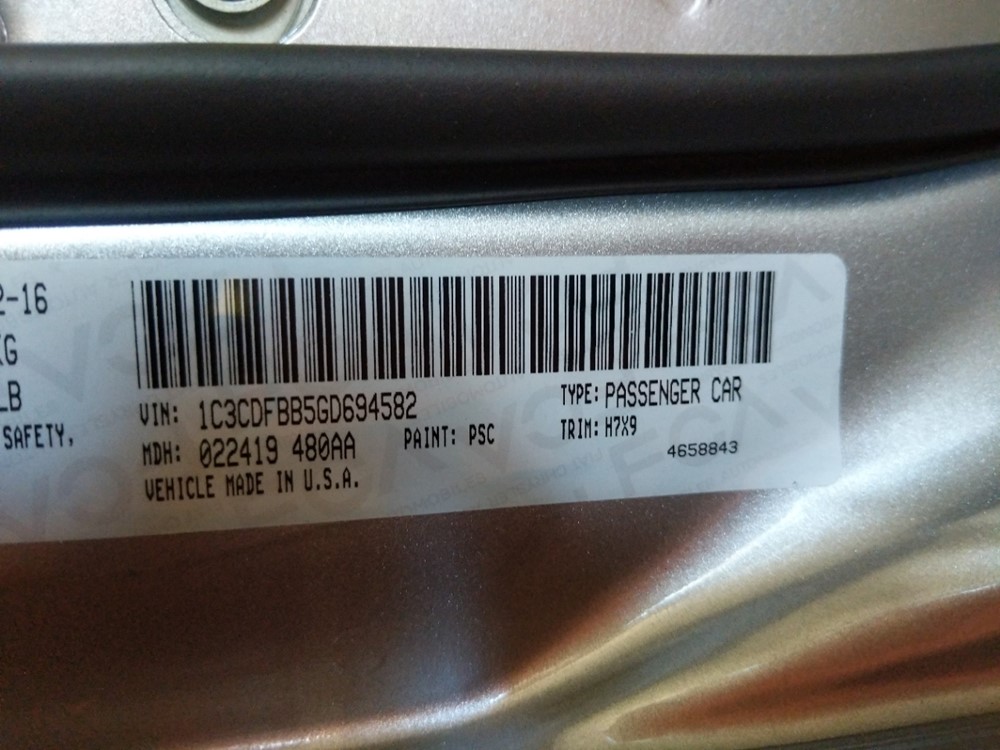 2016 Dodge Dart - VIN Plate