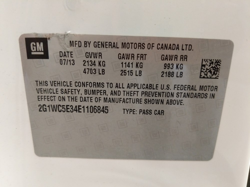 2014 Chevrolet Impala - VIN Plate
