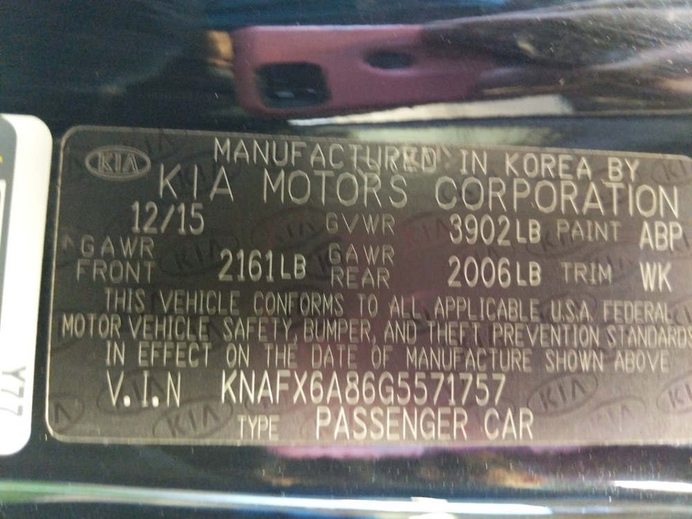 2016 Kia Forte - VIN Plate