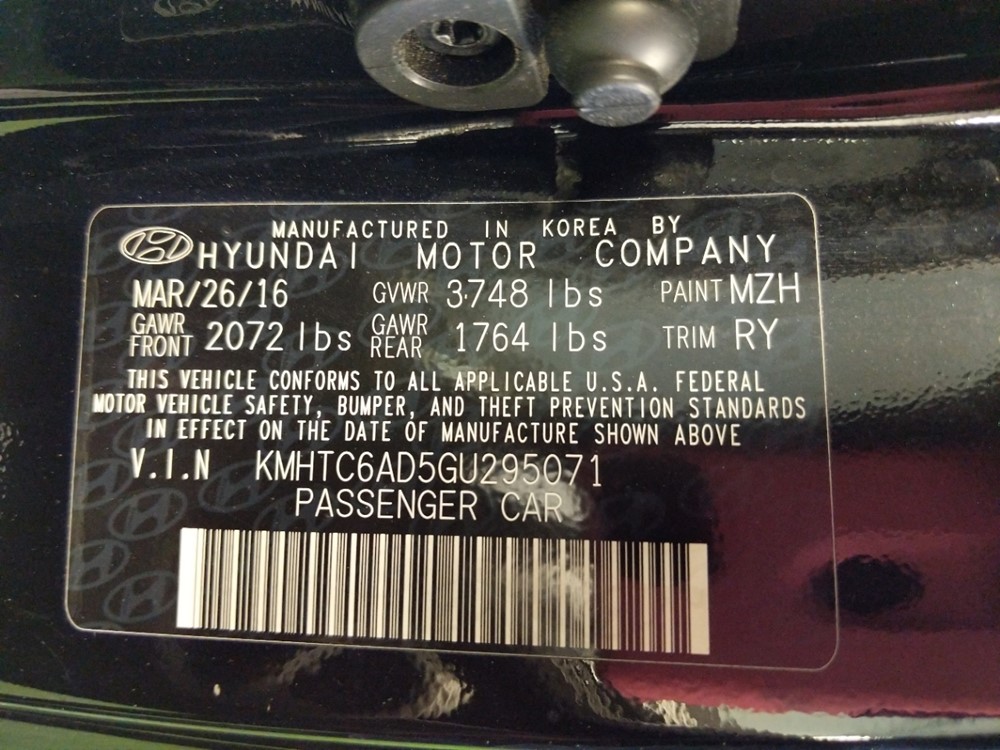 2016 Hyundai Veloster - VIN Plate