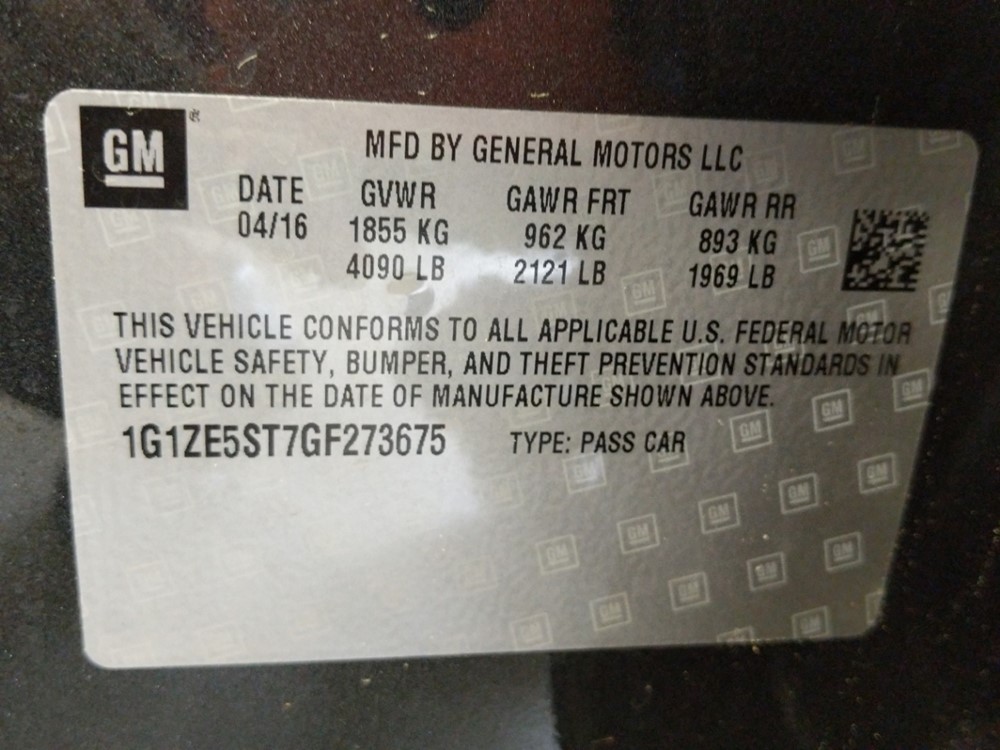 2016 Chevrolet Malibu - VIN Plate