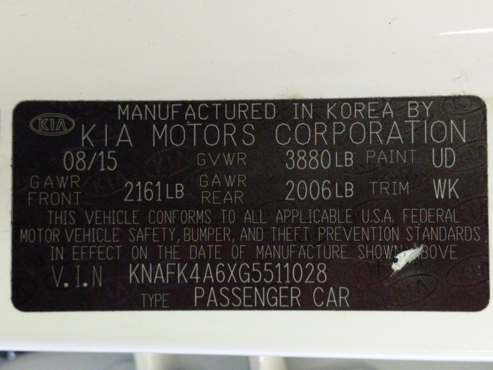 2016 Kia Forte - VIN Plate