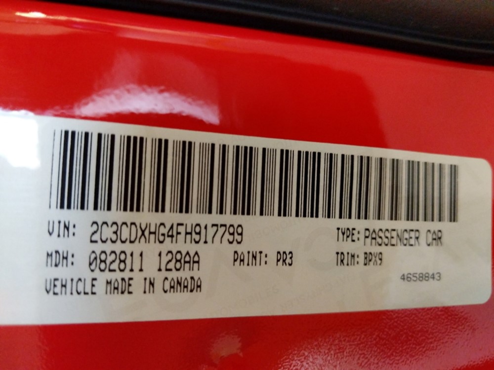 2015 Dodge Charger - VIN Plate