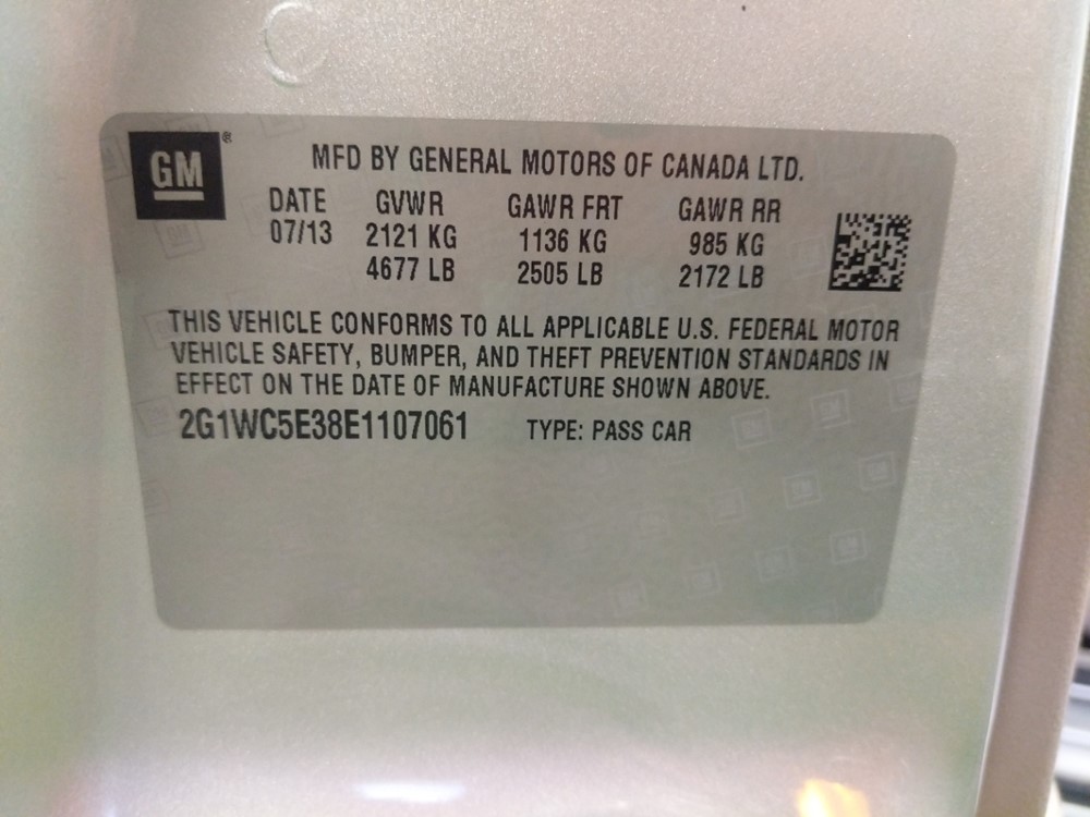2014 Chevrolet Impala - VIN Plate