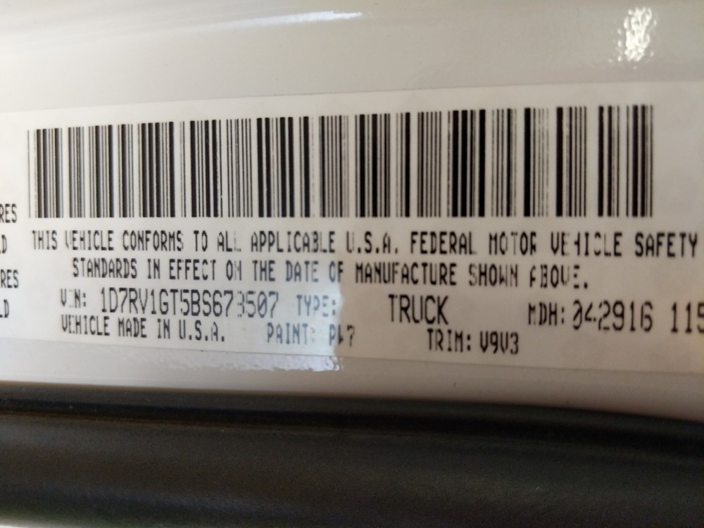 2011 Dodge Ram 1500 - VIN Plate