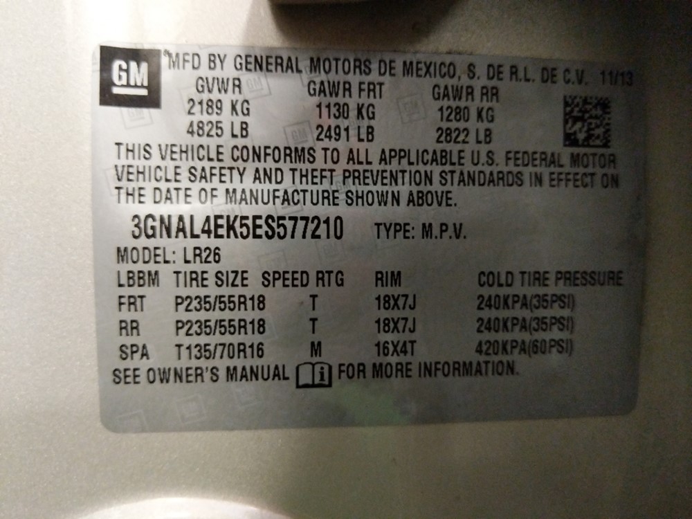 2014 Chevrolet Captiva - VIN Plate