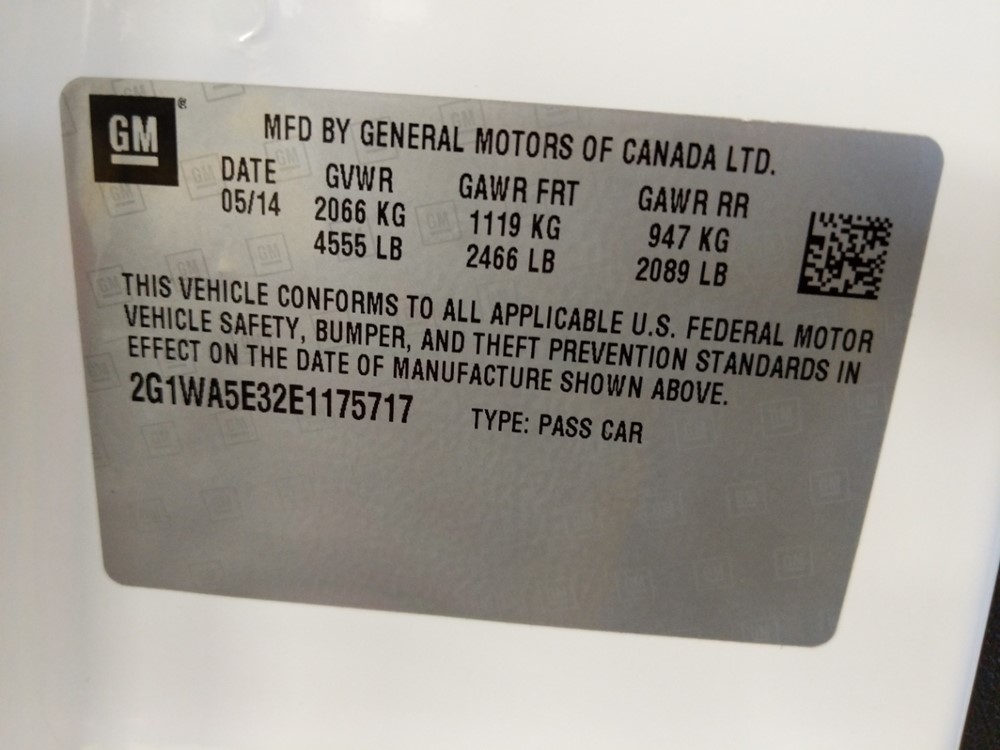 2014 Chevrolet Impala - VIN Plate