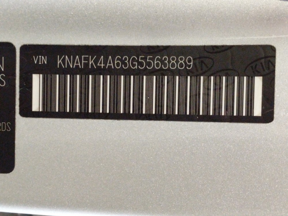 2016 Kia Forte - VIN Plate
