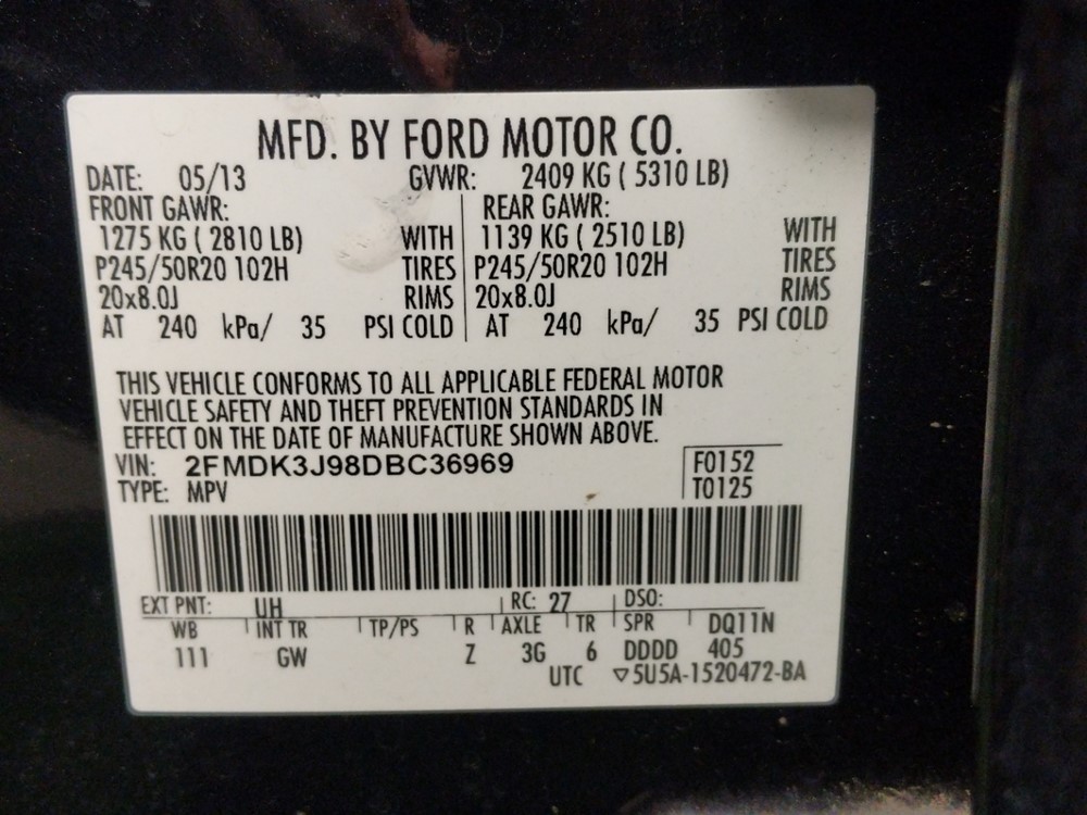 2013 Ford Edge - VIN Plate
