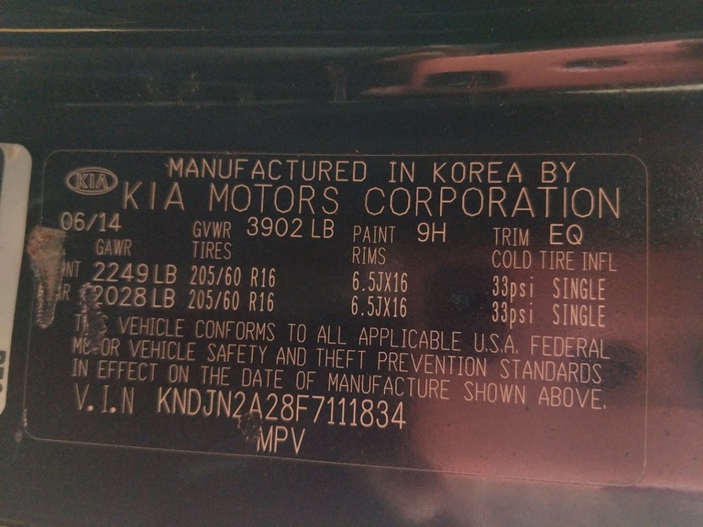 2015 Kia Soul - VIN Plate