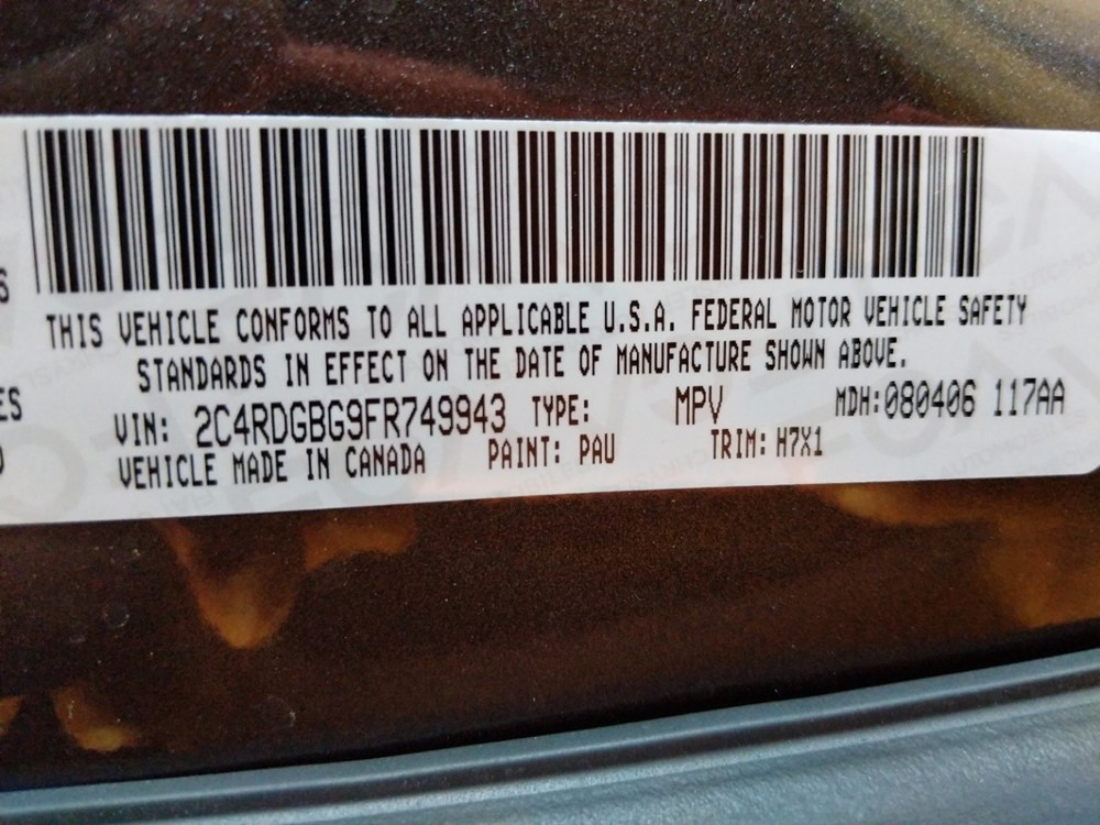 2015 Dodge Grand Caravan - VIN Plate