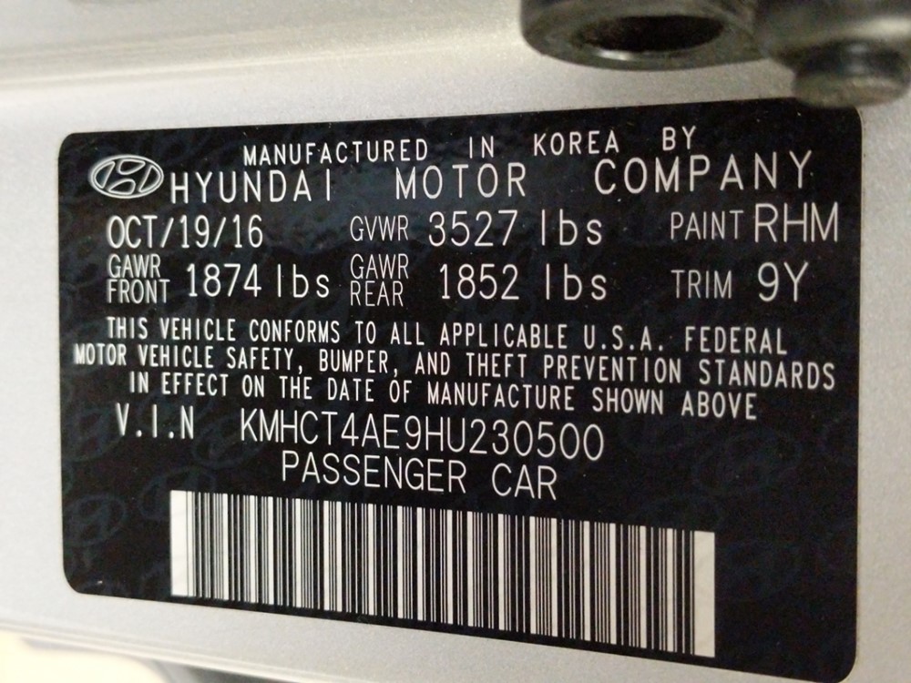 2017 Hyundai Accent - VIN Plate