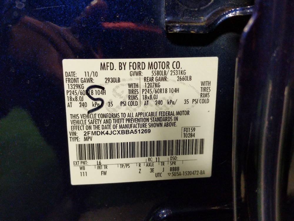 2011 Ford Edge - VIN Plate