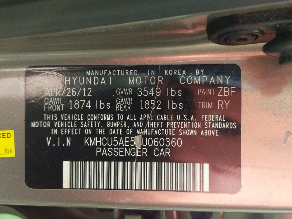 2013 Hyundai Accent - VIN Plate