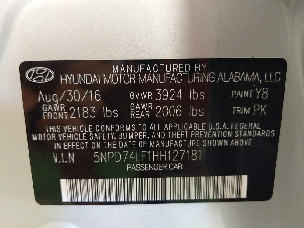 2017 Hyundai Elantra - VIN Plate